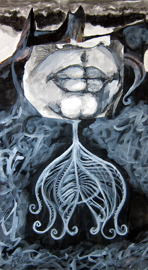 Stephen Robeson-Miller - Voice of the Shaman - 2007 ink, gouache, collage, and watercolor on paper